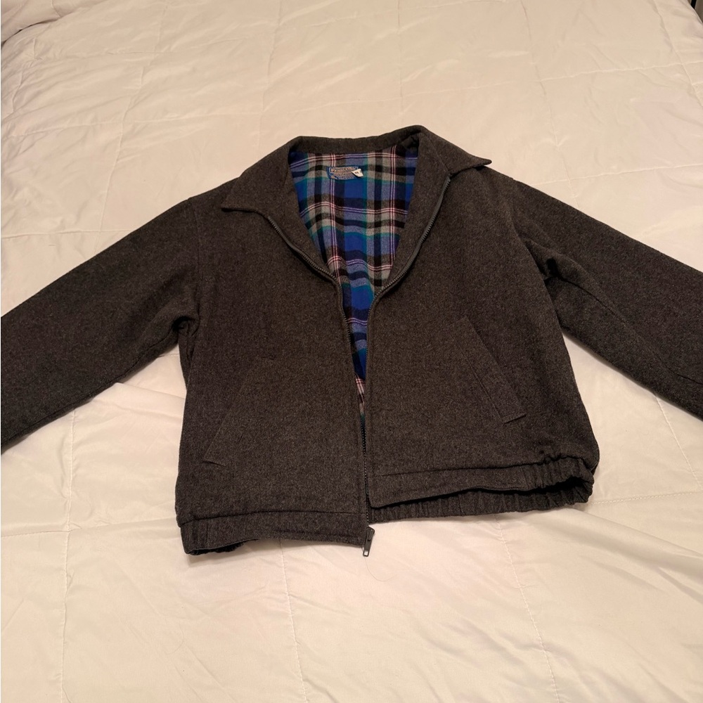 Pendleton Dark Gray Pea Coat with Vibrant Plaid Lining